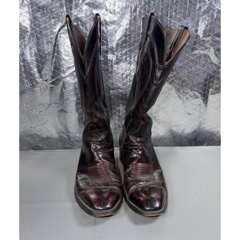 Lucchese Western Cowboy Boots L6608 Mens Size 7.5C Black Cherry Leather Pointed